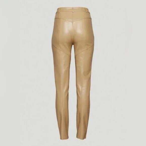 WILFRED Aritzia Rebel High Waisted Slim-Fit Vegan Leather Pants Sz 0 Tawny - Picture 4 of 10